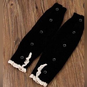 Black Knit Button Down Leg Warners w”White Ruffle
